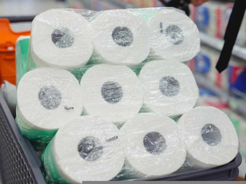 Toilet roll in supermarket trolley