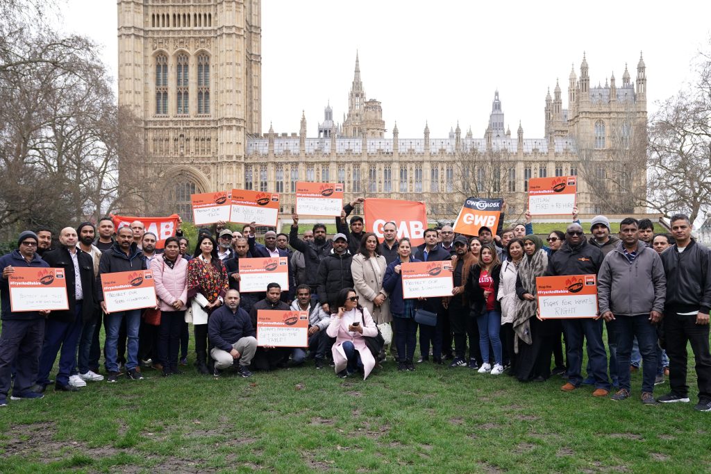 Workers at Pilgrim's Food Masters have staged a protest outside the Houses of Parliament after facing threats of being sacked and reemployed on worse terms if they don't accept new working conditions.