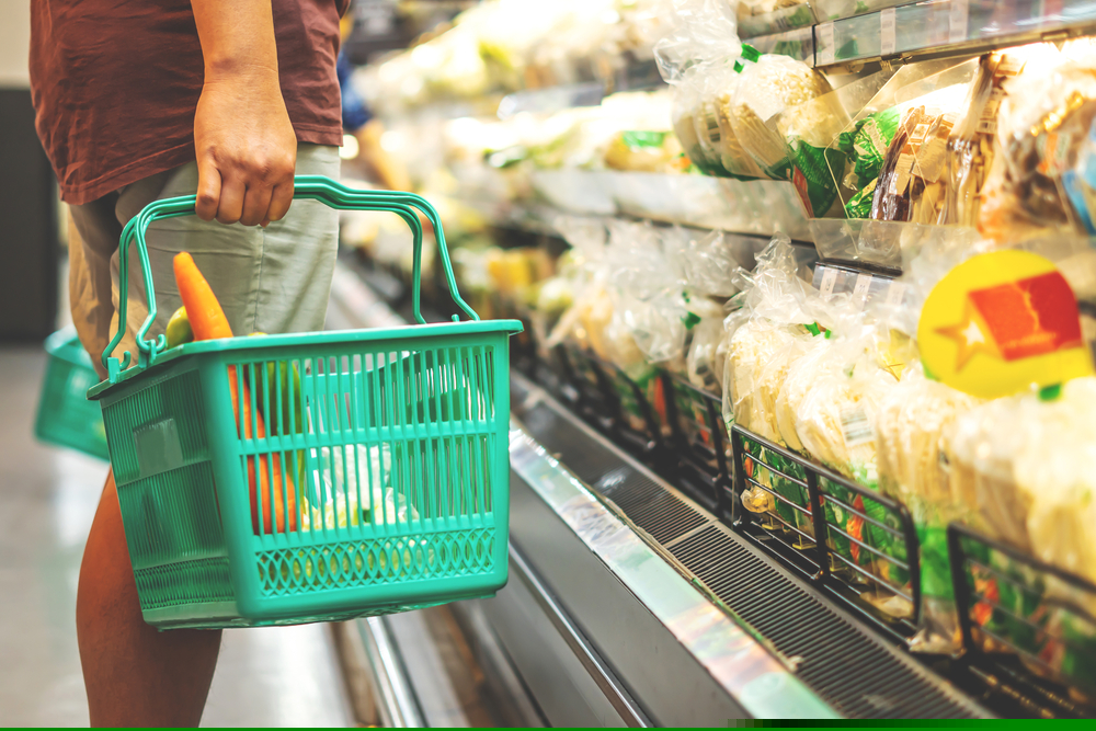 Shopping basket in supermarket