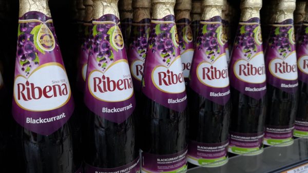 Assorted of RIBENA Cordial bottle drink's display for sell in the supermarket shelf.