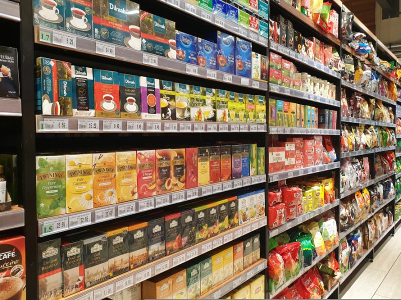 Tea bags in supermarket