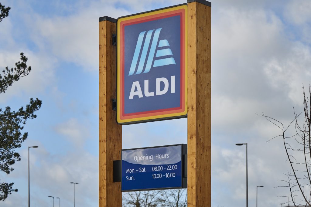 Aldi is investing £12 million into lowering the prices of over 180 products in the run-up to Christmas, here depicting the Aldi store logo