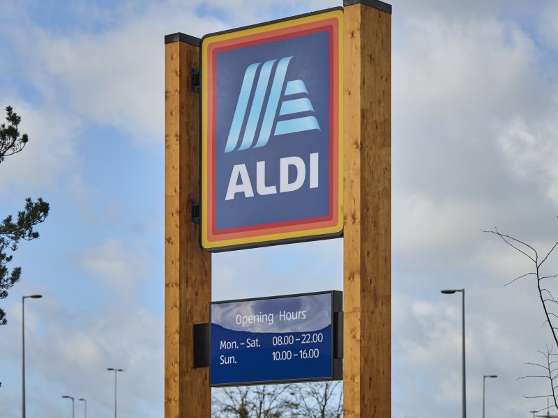 Aldi is investing £12 million into lowering the prices of over 180 products in the run-up to Christmas, here depicting the Aldi store logo