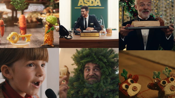 Some of the leading creative and strategic minds in the advertising industry voice their opinion's on this year's best (and worst) Christmas ads, here depicting a collage of still from Christmas campaigns (Top, left to right: Alid's Kevin the carrot, Asda's Michael Bublé, M&S's Left and Right Mittens. Bottom, Left to Right: Sainsbury's young girl, Tesco's protagonist's father character dresses as a Christmas tree; hat in its mouth, and Waitrose's Graham Norton cameo).