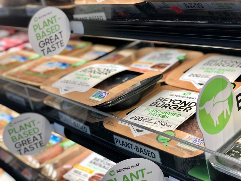 Sales for vegan products have fallen into decline in the last year as meat makes its way back on the menu, reveals the latest data, here depicting beyond Meat
