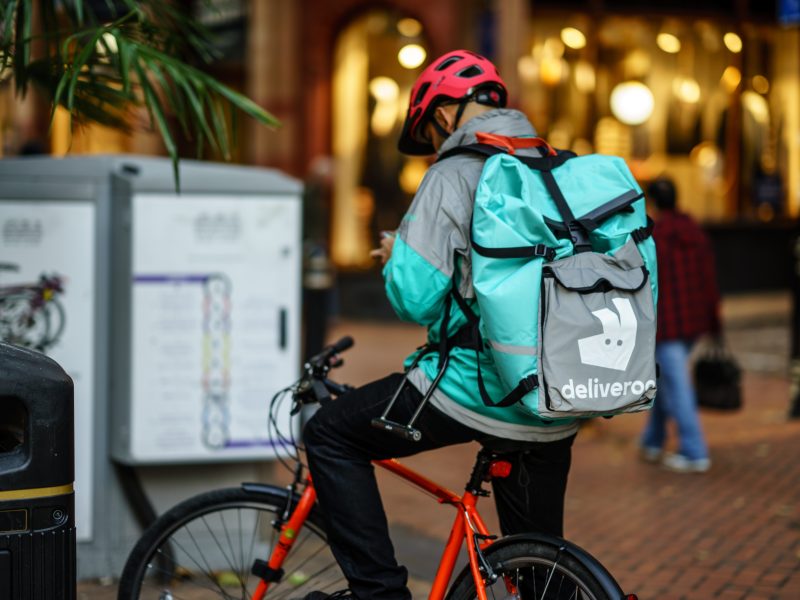 here depicting a deliveroo rider