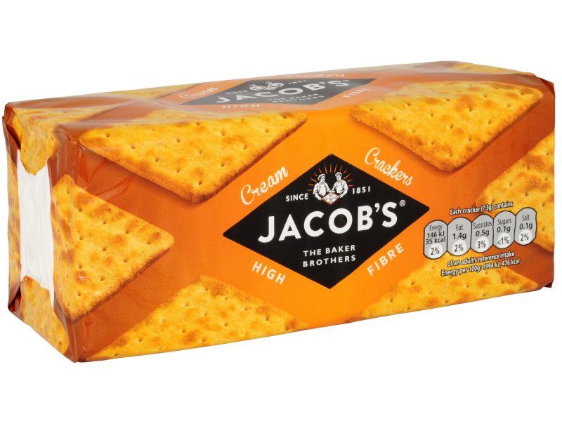 More than 350 workers at Jacob's Cream Crackers factory in Liverpool are facing redundancies before Christmas, says the GMB union, depicting a packet of Jacob's Cream Crackers