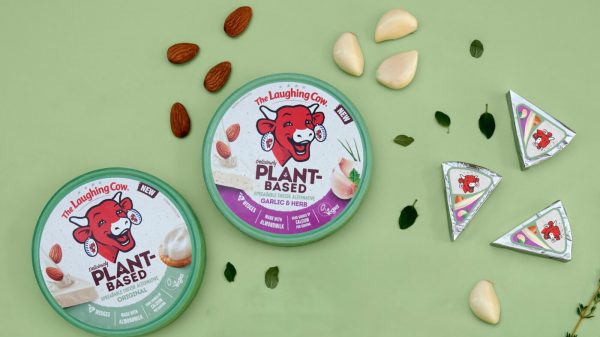 The Laughing Cow has announced it has expanded its brand with the launch of a new plant-based alternative to its cheese portions, here depicting the vegan cheese alternatives
