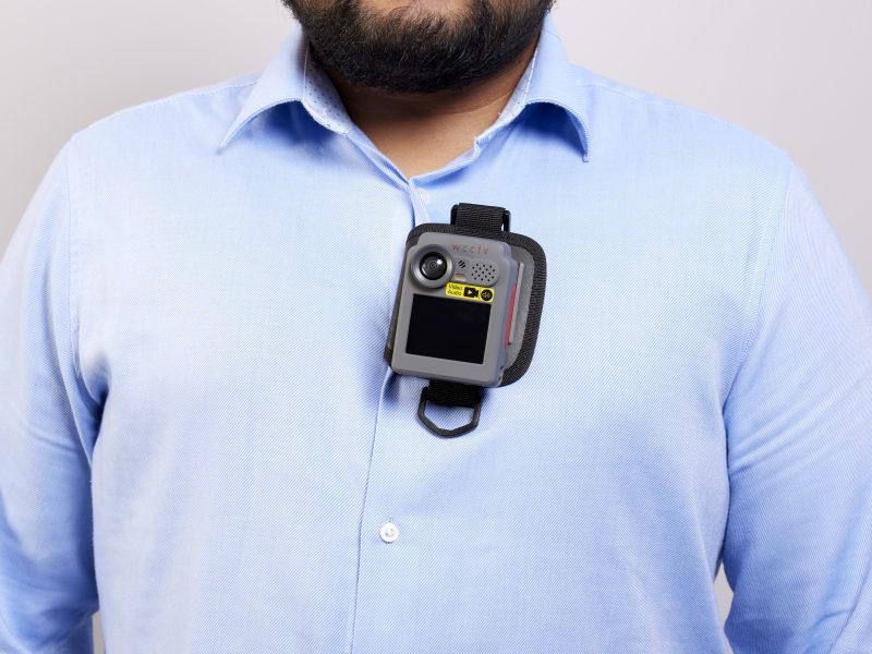Lidl has become the first supermarket in the UK to equip body-worn cameras across all its stores in a move aimed at ensuring the safety and security of customers and colleagues, here depicting a person wearing a body-worn camera