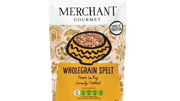 Food brand Merchant Gourmet is continuing its expansion into new grains and pulses categories through the addition of its ready-to-eat new Wholegrain Spelt product, depicting the product here