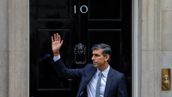Rishi Sunak is to introduce the UK's new science initiative to grow climate-resilient crops at today's (20 November) Global Food Security Summit, depicted here leaving 20 Downing Street, waving his hand