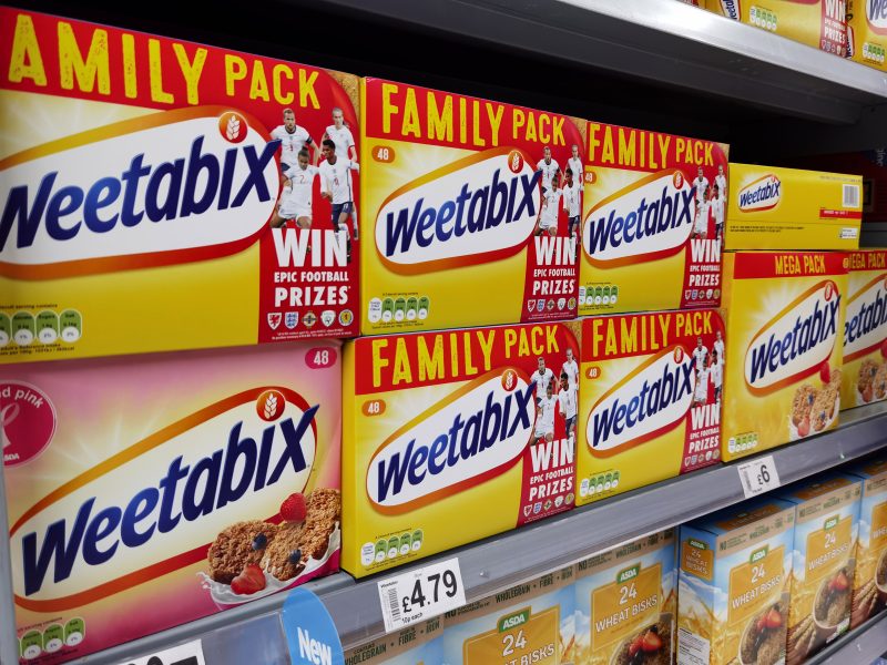 Cereal brand Weetabix is being considered for cuts in cost and marketing by its owners, in an aim to improve the brand's margins, here depicting Weetabix