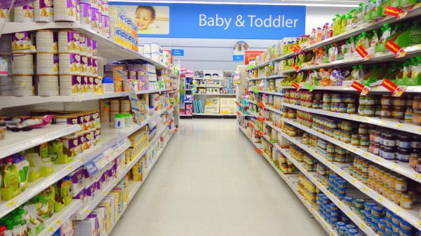 UK regulators are being called upon to 'curb the rise in the cost of infant formula’, following a damming report released by the Competitions and Market Authority (CMA) earlier this month, here showing a store aisle with baby and toddler products