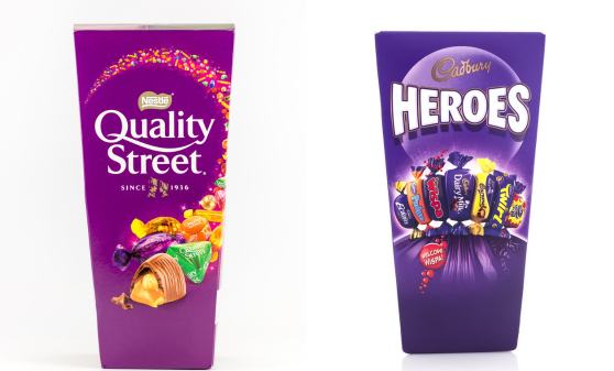 Confectionary sales of Nestlé and Cadbury have soared this festive period, spurred on by budget-constrained consumers opting for cheaper gift, here depicting Quality Street and Heroes