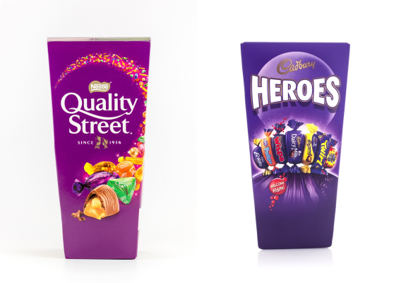 Confectionary sales of Nestlé and Cadbury have soared this festive period, spurred on by budget-constrained consumers opting for cheaper gift, here depicting Quality Street and Heroes