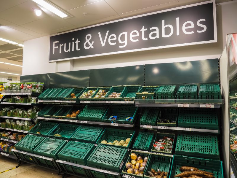 The purchasing of vegetables by UK households has fallen to its lowest level in half a century, despite initiatives designed to bolster veg consumption, here depicting the Fruit and Vegetable aisle