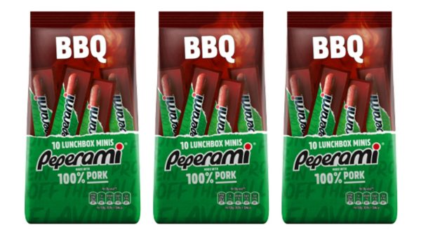 Peperami has launched a new BBQ flavour of its lunchbox mini range, following the results of a fan poll, here depicting three BBQ lunch box products