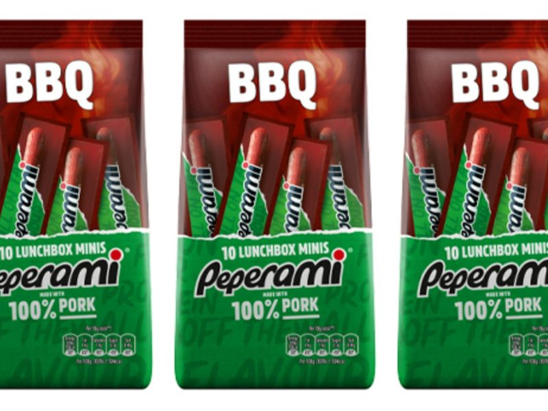 Peperami has launched a new BBQ flavour of its lunchbox mini range, following the results of a fan poll, here depicting three BBQ lunch box products