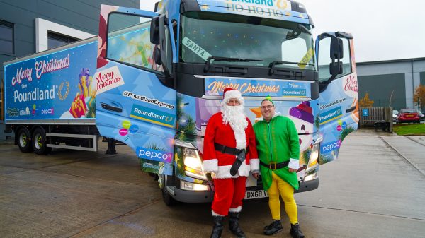 Poundland has taken to the roads with three Santa trucks delivering festive goodies to its stores, as part of its Christmas campaign, depicting here the Poundland truck
