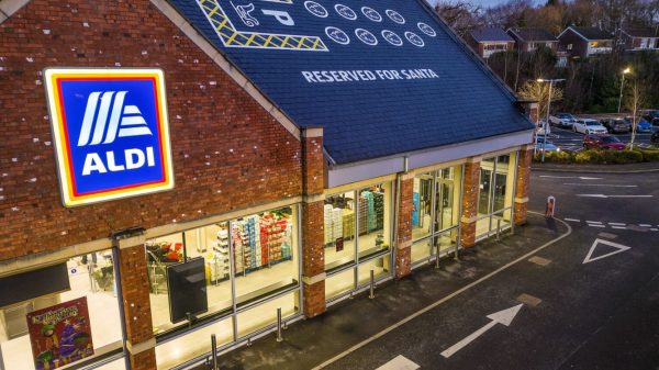 Aldi has saved a giant rooftop parking spot for Santa and his reindeers on top of one of its stores, here depicting the Aldi store