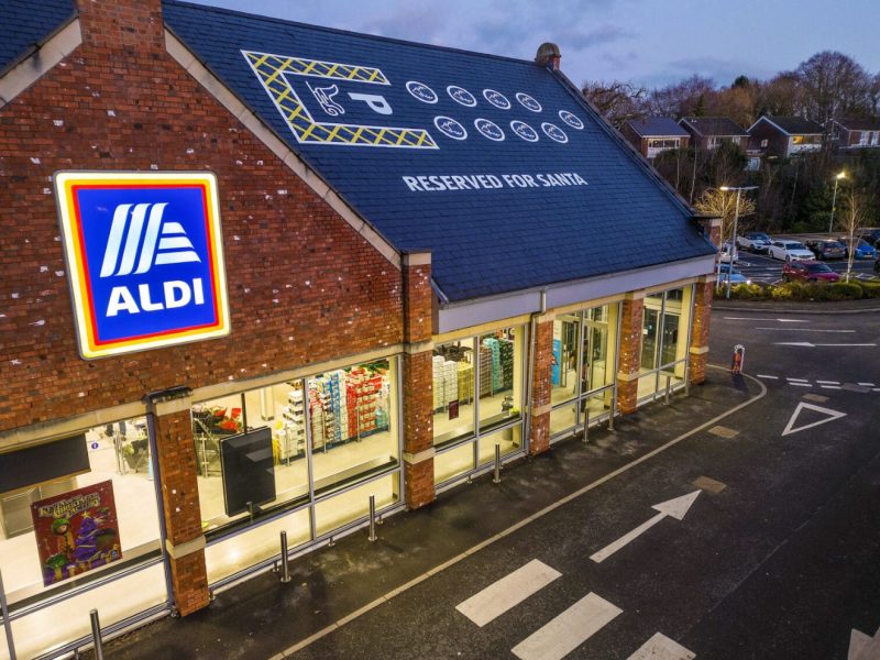 Aldi has saved a giant rooftop parking spot for Santa and his reindeers on top of one of its stores, here depicting the Aldi store