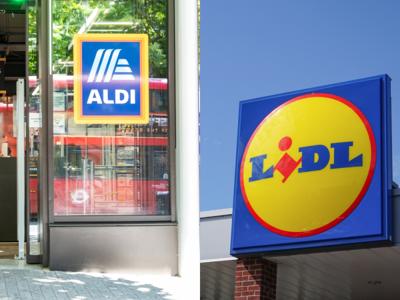 Discount supermarkets Aldi and Lidl are strengthening their commitments to support British farmers by investing in new British grocery initiatives, here depicting Aldi and Lidl store