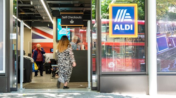 Aldi has been renamed Britain's favourite supermarket ranking ahead of its traditional Big Four rivals, according to a new poll by YouGov, here depicting a customer walking into a store