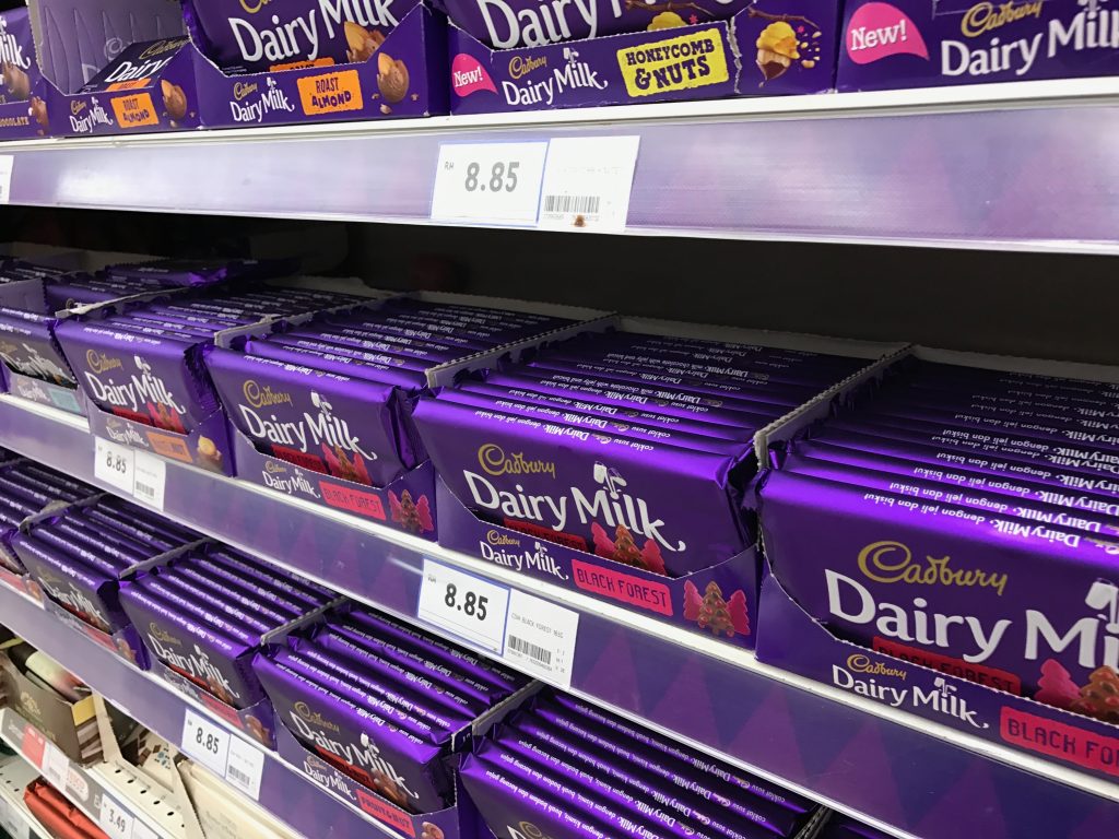 Mondelēz | Here depicting Cadbury products on supermarket shelves