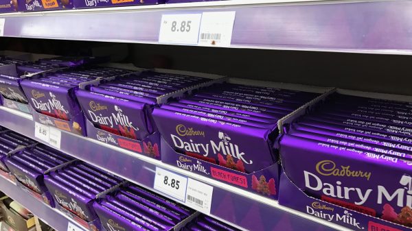 Here depicting Cadbury products on supermarket shelves