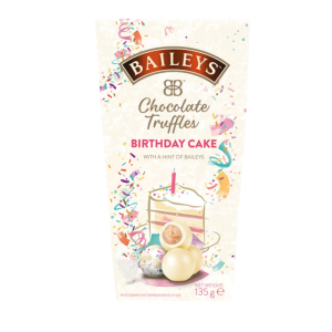 Here depicting a Bailey chocolate birthday flavoured truffles