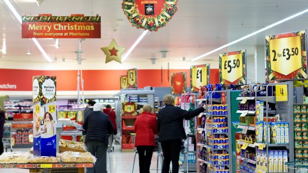 Food sales fell to their lowest levels in almost three years during December, as shoppers completed their Christmas purchases earlier than usual, here depicting a UK supermarket during Christmas