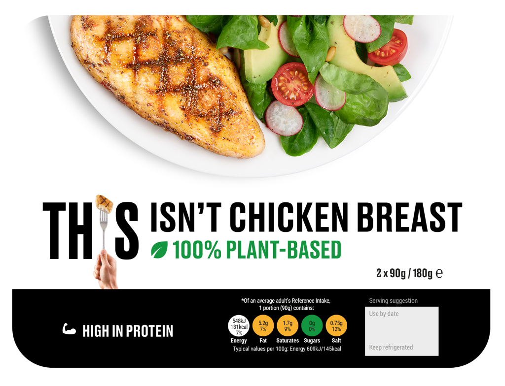 Vegan meat alternative brand This has rolled out two new supermarket products to mark the beginning of this year's Veganuary, here depicting This Isn't Chicken Breasts