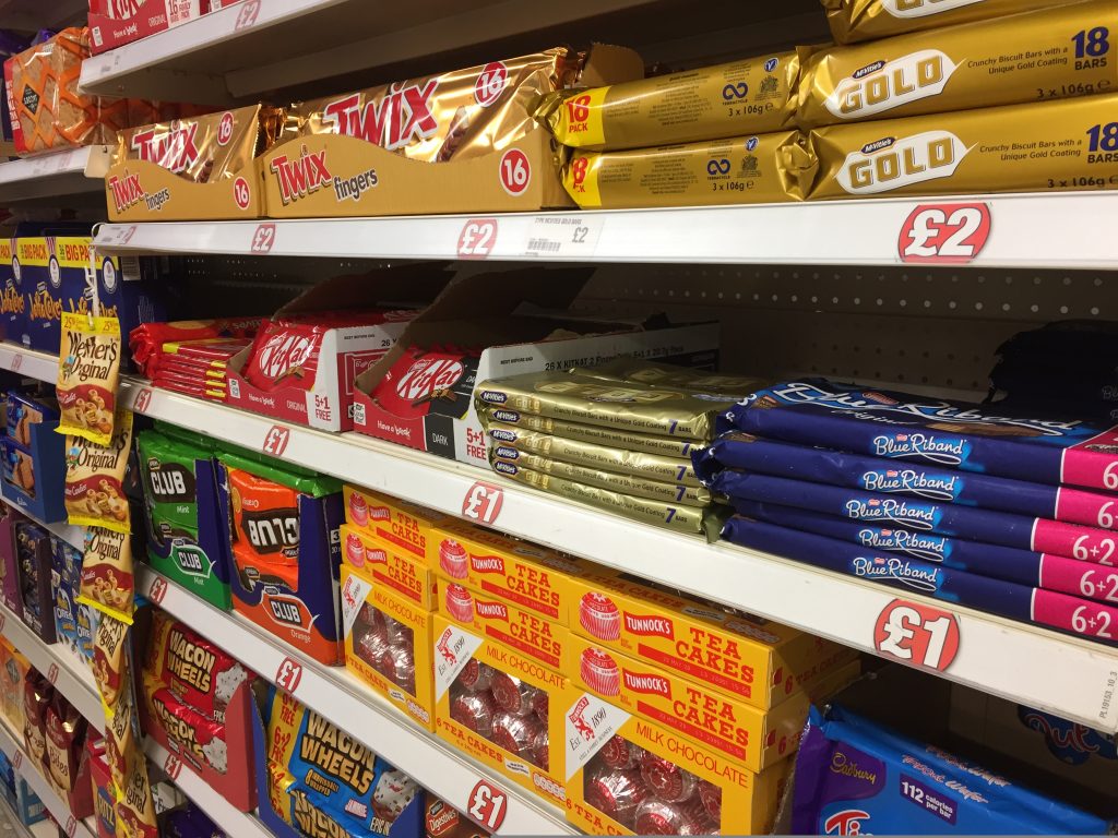 Labour Party leader Sir Keir Starmer has vowed to ban junk food advertising as he declared he is "up for the fight in improving children's health", here depicting junk food in a grocery aisle in a supermarket
