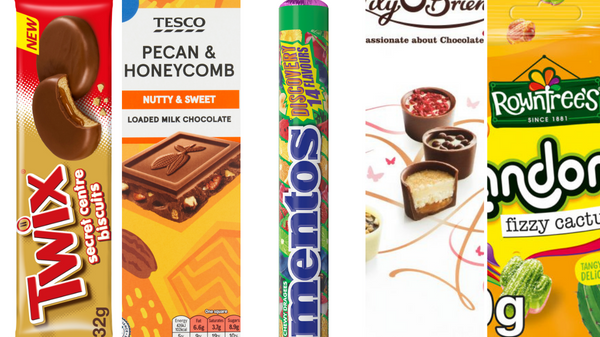 Grocery Gazette investigates five new confectionery products from Mentos, Twix, Tesco, Rowntree and Lily O'Brien, depicted here