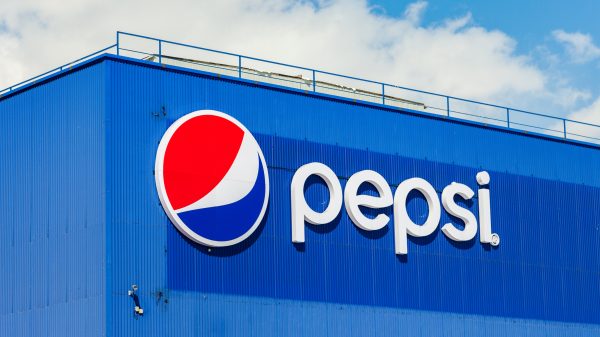 Here depicting a blue building branded with Pepsi's logo