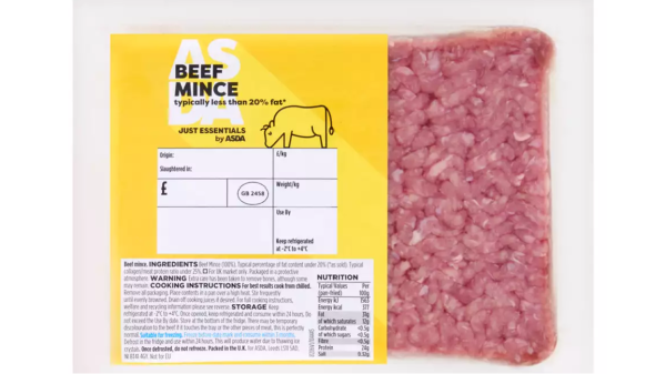 Asda beef mince packaging