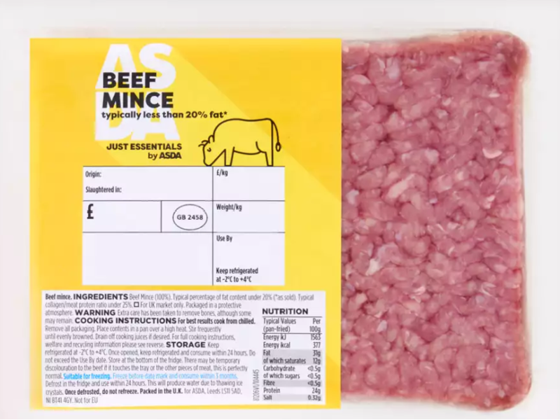 Asda beef mince packaging