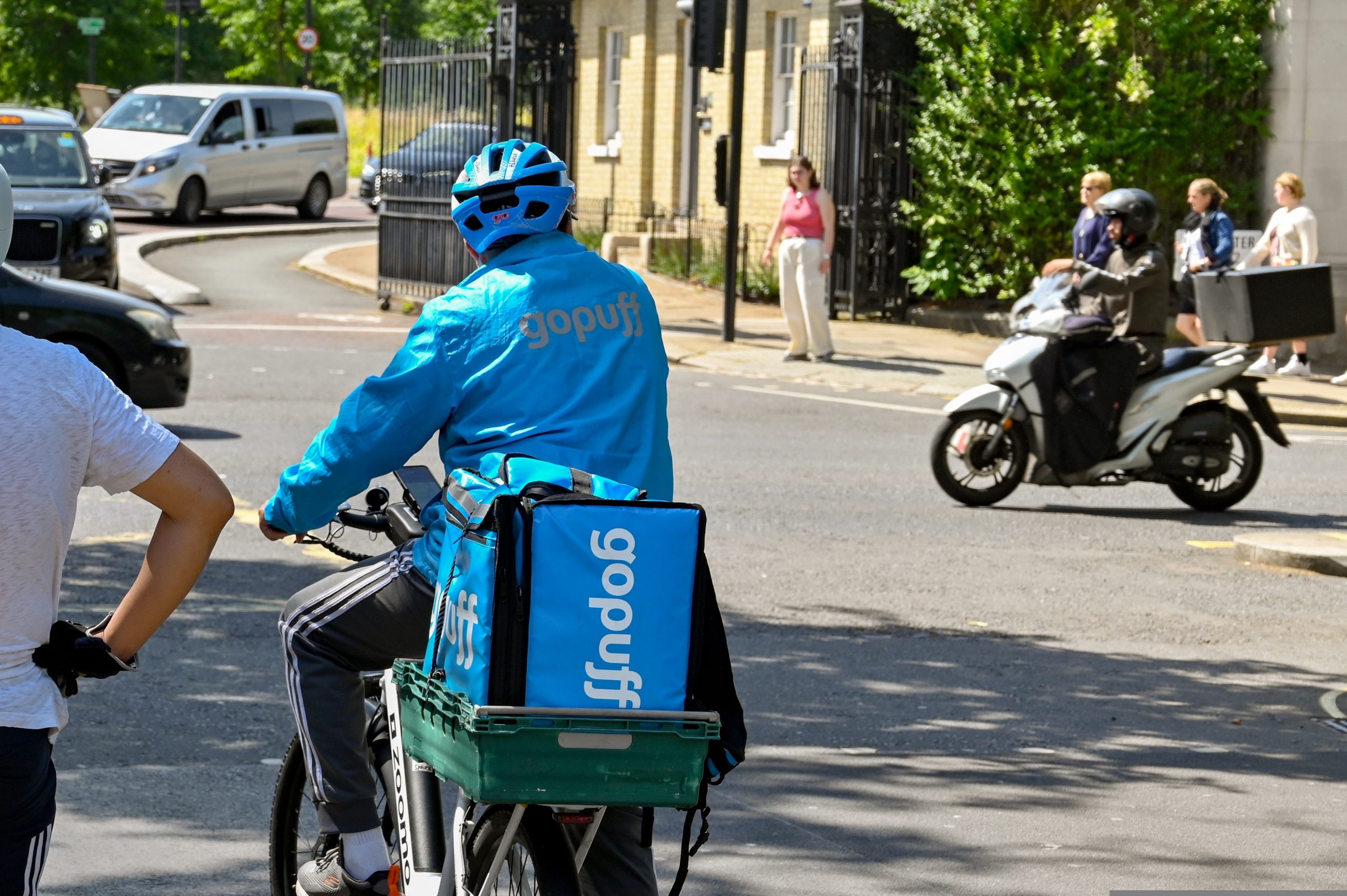 Here showing a GoPuff delivery rider