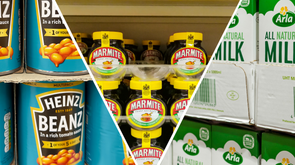 Unilever, Arla and Kraft Heinz products (Heinz Beans, Marmite and Arla milk)