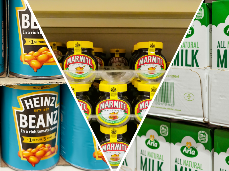 Unilever, Arla and Kraft Heinz products (Heinz Beans, Marmite and Arla milk)