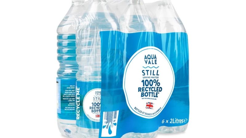 Aldi has become the first UK supermarket to move to 100% recycled plastic for its own-brand soft drinks and bottled water range.