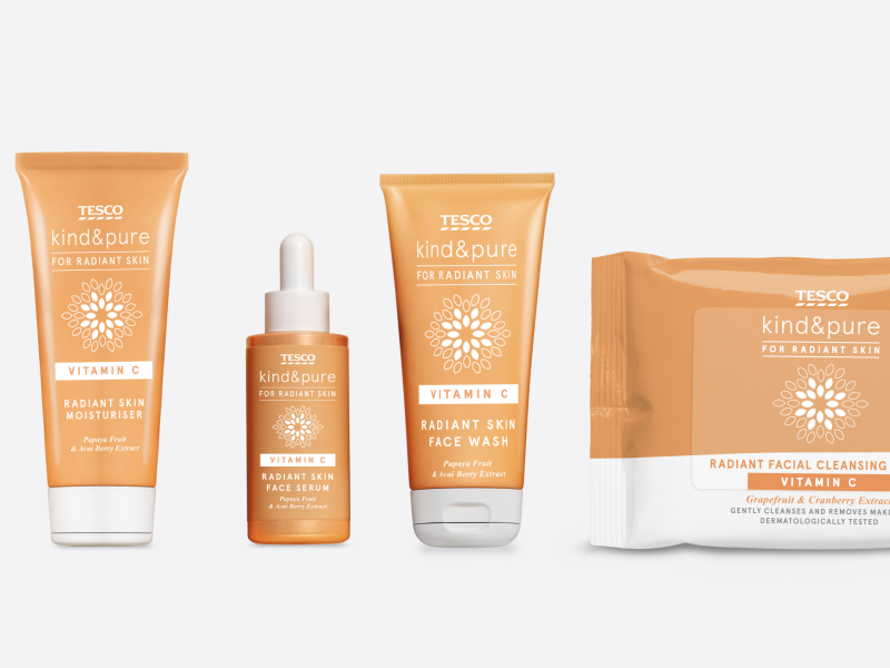 Tesco has launched a range of new everyday skincare products as part of its new own-brand Kind & Pure beauty range.