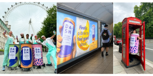 Photo: Dash's marketing push in recent months. In left photo, Dash Lime, Mango and Raspberry flavours.