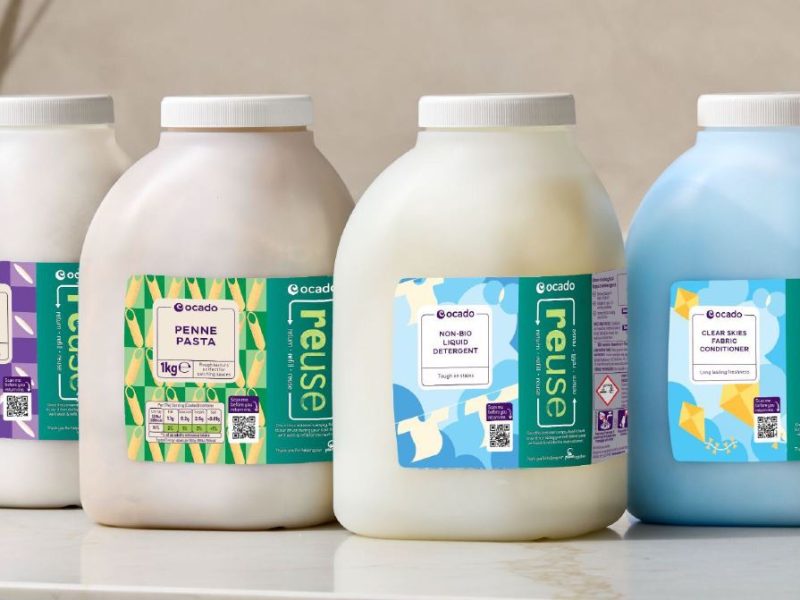 Ocado is to trial offering reusable packaging for its own-brand everyday products, such as pasta, rice and washing liquid.
