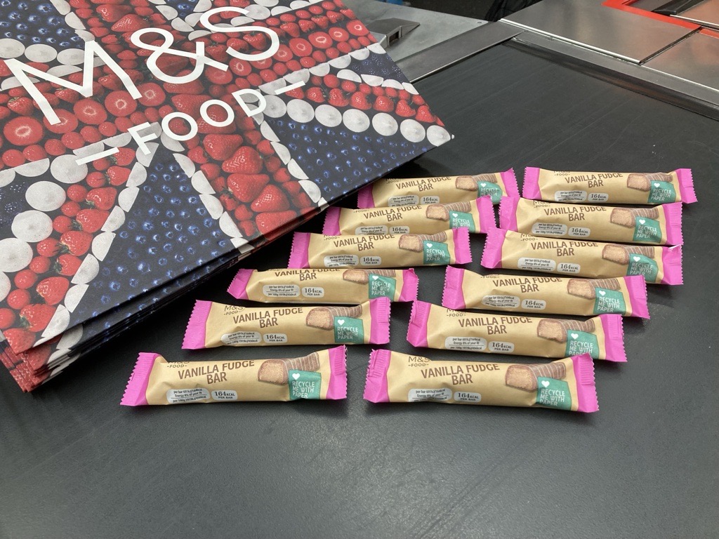 M&S paper chocolate bar packaging