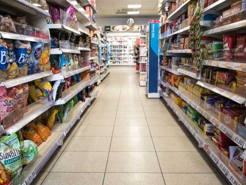 UK supermarket savoury snacks aisle